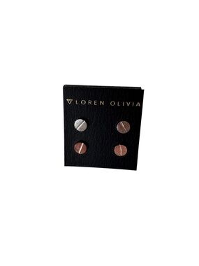 NWT Loren Olivia Textured Disc Stud Earrings Set Silver & Rose Gold 2 Pair